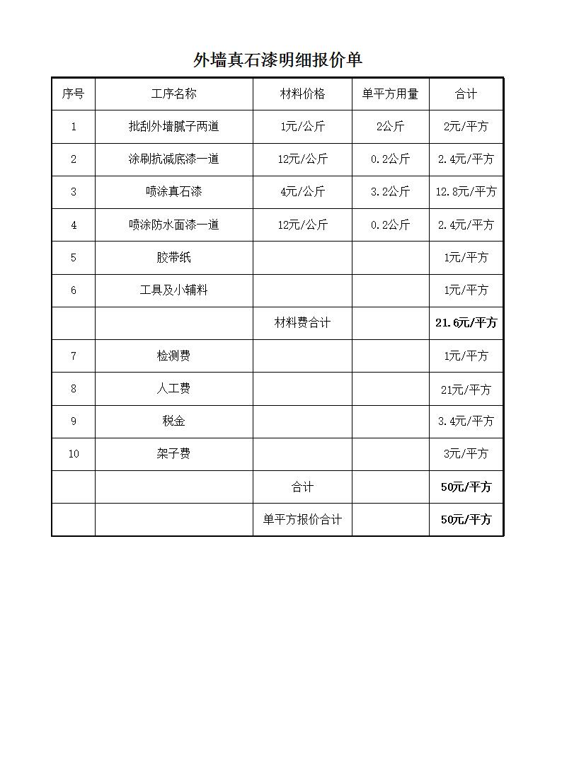 报价表格式模板图片