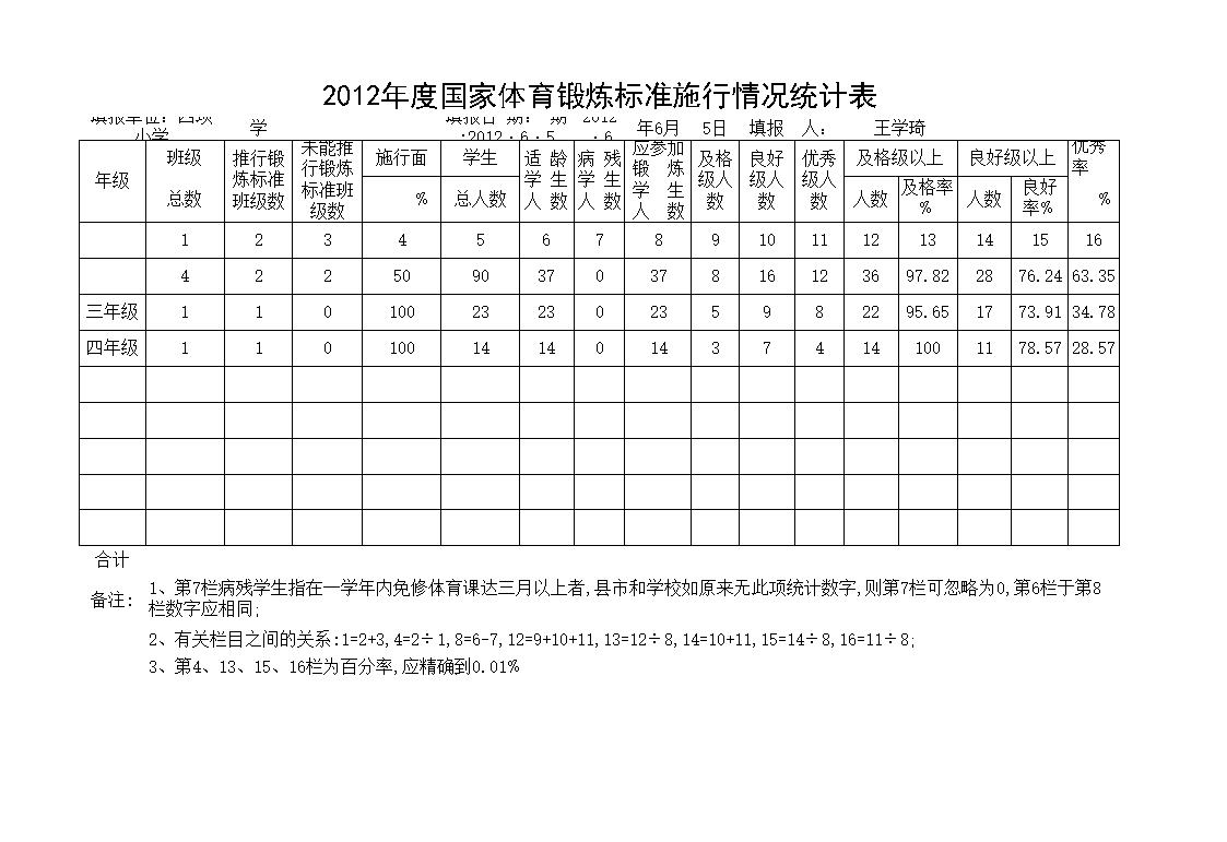 体育锻炼统计表xls